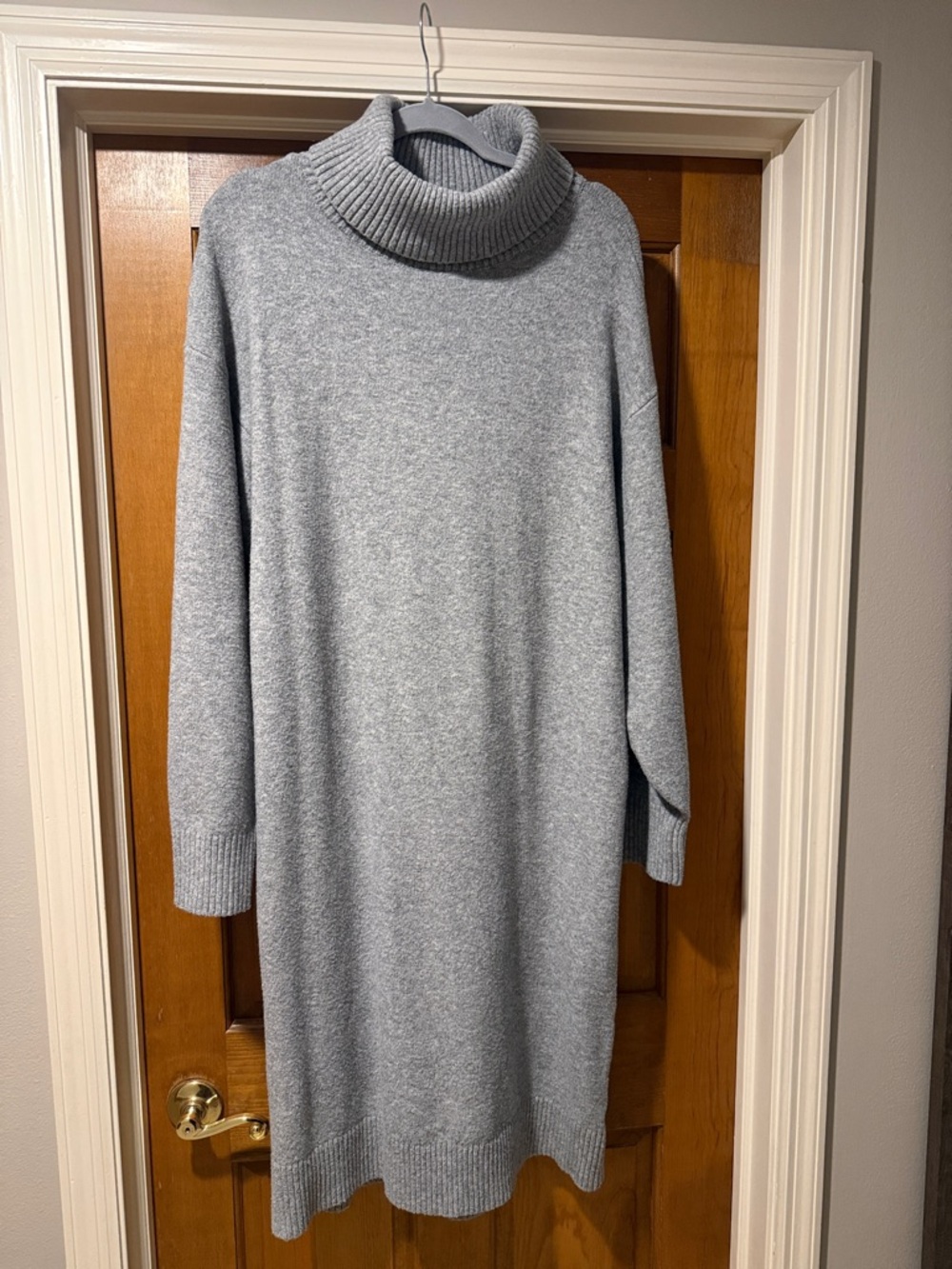 Gray Midi Oversized Turtleneck Sweater Dress - Women's